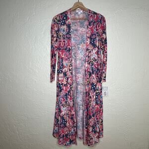 LulaRoe Women's Sarah Linen Blend Duster Paisley Floral Open Front Small NWT